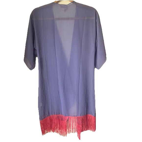 LuLaRoe NWT Monroe Sm Kimono Solid Lavender W/Salmon Friend Women Sheer Cover Up - Picture 10 of 12
